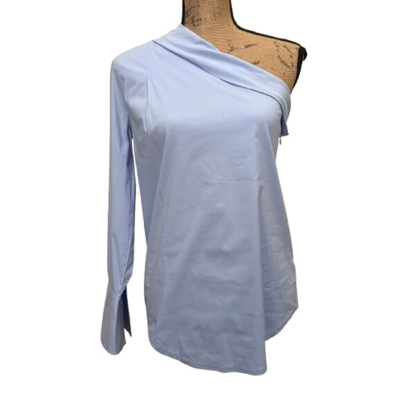 Banana Republic One Shoulder Dress Shirt Powder Blue Menswear Inspired Size 2 - Picture 2 of 5